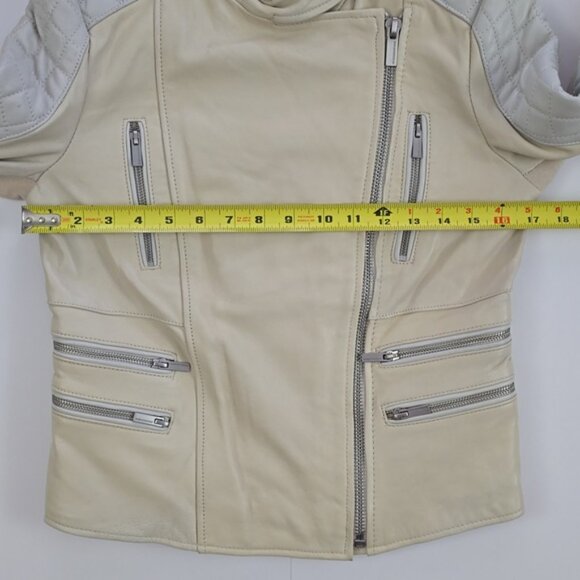BCBGMAXAZRIA Women's Cream Quilted Biker Leather Lined Jacket Zippers Size Small - Picture 15 of 16